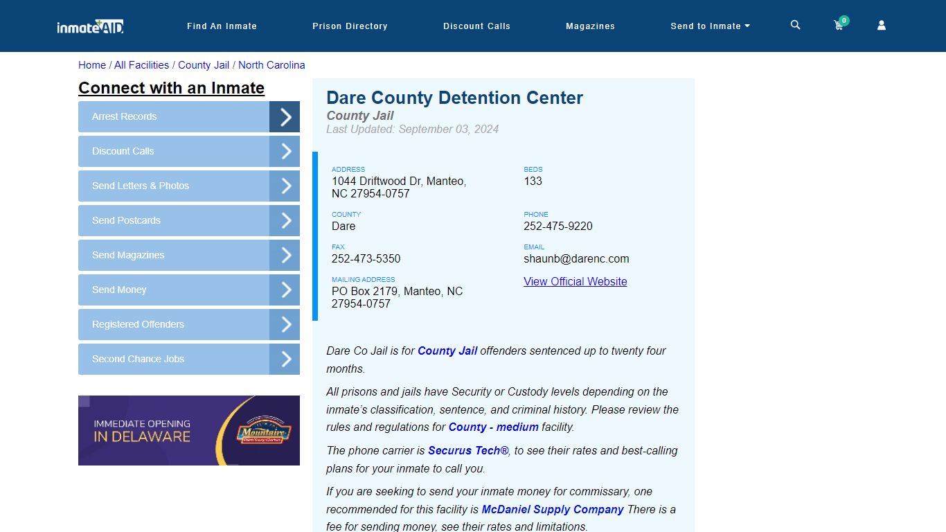 Dare County Detention Center - Inmate Locator