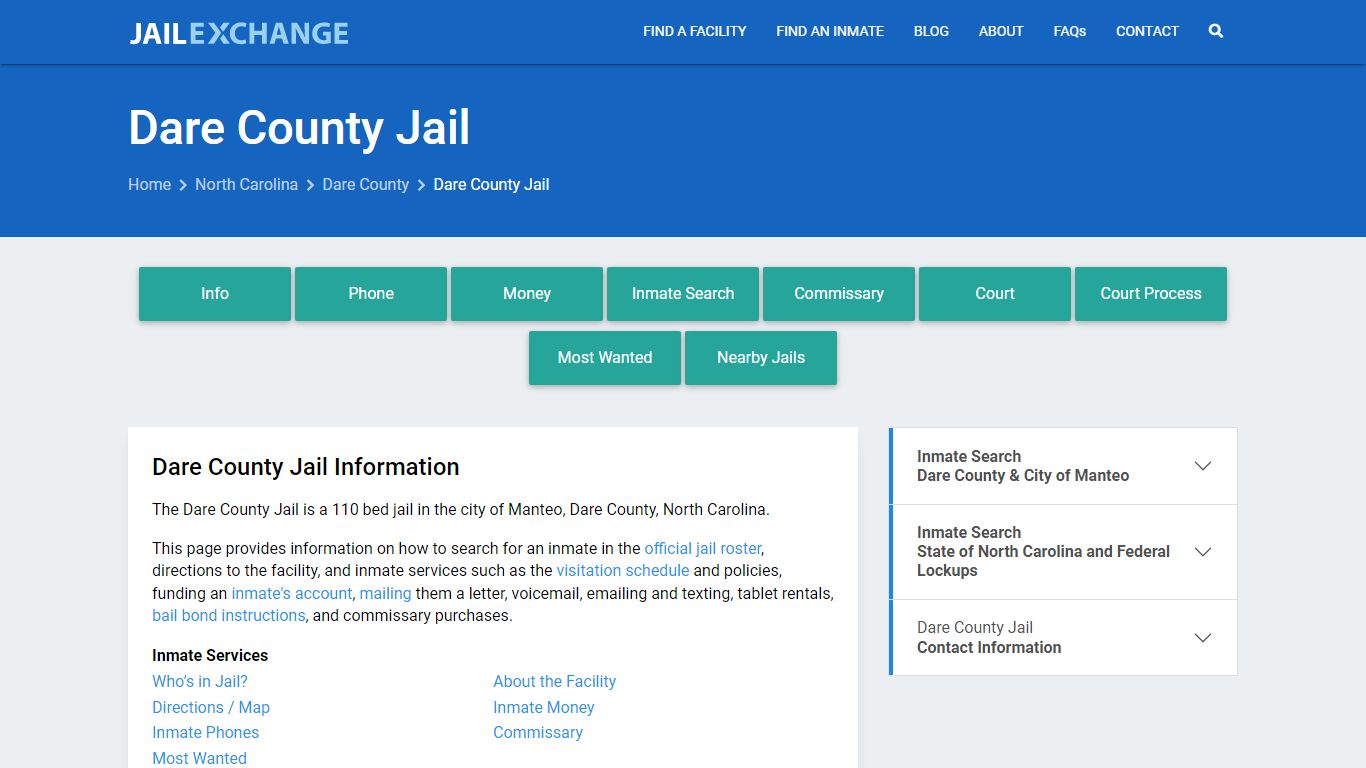 Dare County Jail, NC Inmate Search, Information